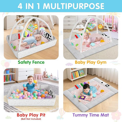 Baby Play Gym Mat Tummy Time Mat Activity Center for Newborn Infant Gifts Babies Shower Gifts for Boy Girl Baby 0-3-6-9-12 Months Skill Development Newborn Infant Babies Essentials Gifts