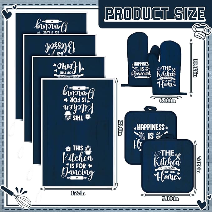 Leinuosen 8 Pcs Kitchen Towels and Oven Mitts Sets Pot Holders Dishcloths Set