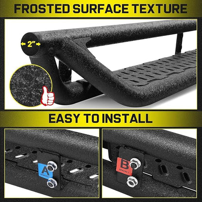 BINARY STAR Running Boards Compatible with 2019-2026 Dodge Ram 1500 Quad Cab(Excl. Classic Ram 2500 3500), 4-Steps Design Running Boards, Carbon Steel Side Step Bars Nerf Bars