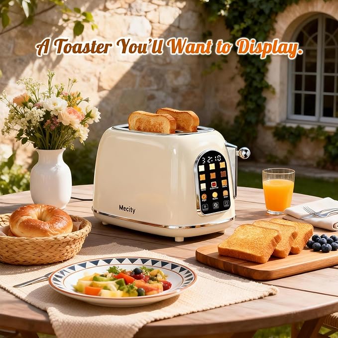 Mecity Toaster 2 Slice, Touch Screen Wide Slot Retro Toaster