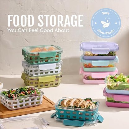 Ello Duraglass 3.4 Cup Meal Prep Sets 10Pc, 5 Pack Set- Glass Food Storage Container with Silicone Boot and Airtight BPA-Free Plastic Lids, Dishwasher, Microwave, and Freezer Safe, Halogen Blue