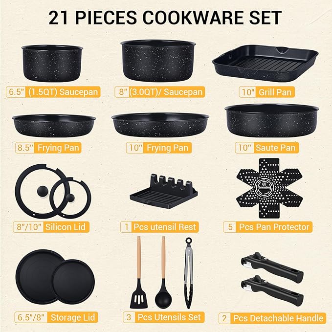 Ammeloo 21 Pcs Pots and Pans Set Non Stick