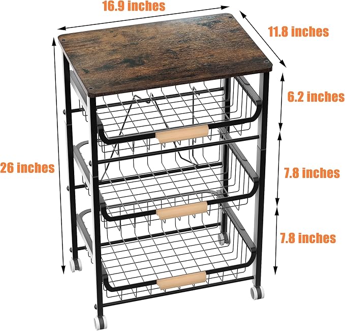4-Layer Fruit Basket Kitchen Food Organizer and Rack, Stackable Storage Cart