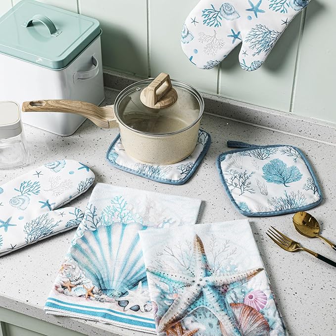 Jingmore 6 Pcs Kitchen Decor Set Accessorie Farmhouse Kitchen Towels Pot