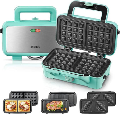 FOHERE Waffle Maker 3 in 1 Sandwich Maker 1200W Panini Press