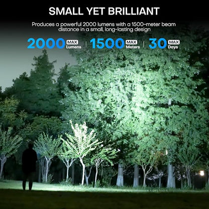 Rechargeable Flashlights High Lumens with Ignition Lens,2000 lumens LED Super Bright Zoomable FlashLight with 5 Mode, IPX6 Waterproof Powerful Tactical Flash light for Home,Gift,Outdoor and Emergency