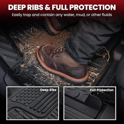 LASFIT Floor Mats 2019-2025 2026 for Ram 2500/3500 Mega Cab Bench Seat, Not for Bucket Seat or Model with PTO KIT or 4X4 Shifter, All Weather TPE Custom Fit Car Mats Floor Liners 1st & 2nd Row, Black