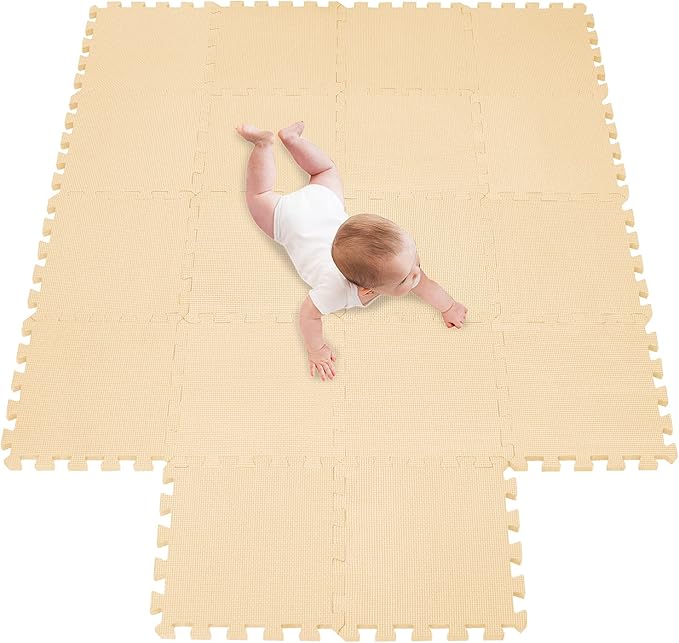 meiqicool Foam Play Mat Thick Soft EVA Interlocking Foam Floor Mats Children Yoga Exercise Multi Jigsaw Puzzle Blocking Board Kids Playmats Play Beige 18 Piece J
