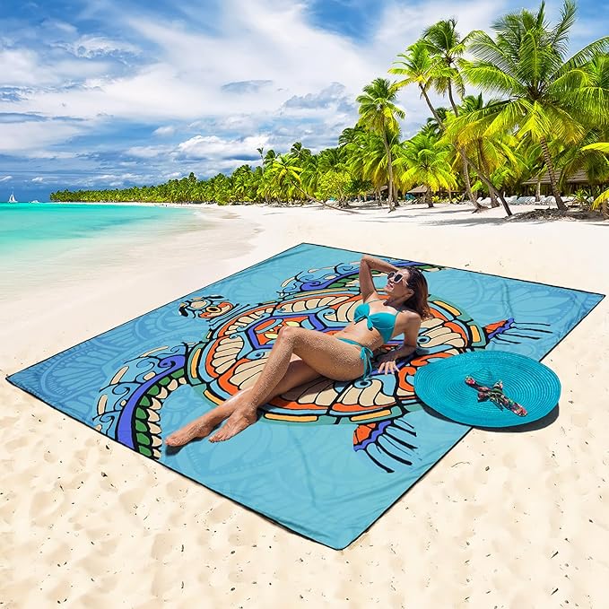 WIWIGO Beach Blanket Waterproof Sandproof Beach Mat 79" X 83"/10'x9'for 2-8