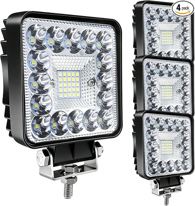 LED Off Road Lights, 4 Inch 123W LED Tractor Work Lights Pods, 12V 24V 10000lm Offroad Driving Lights for Truck Car Motorcycle Boat RV ATV Snowplow SUV UTV (4PCS)