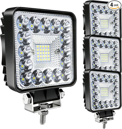 LED Off Road Lights, 4 Inch 123W LED Tractor Work Lights Pods, 12V 24V 10000lm Offroad Driving Lights for Truck Car Motorcycle Boat RV ATV Snowplow SUV UTV (4PCS)