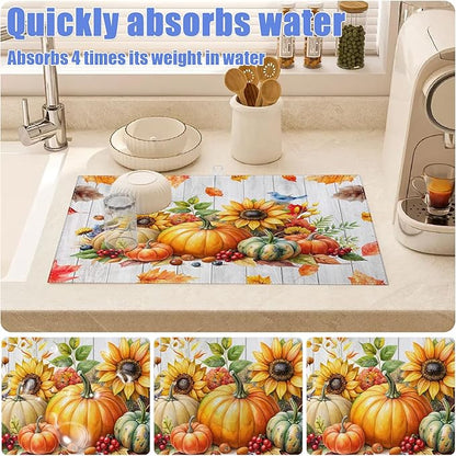 Sunflower Pumpkin Dish Drying Mat