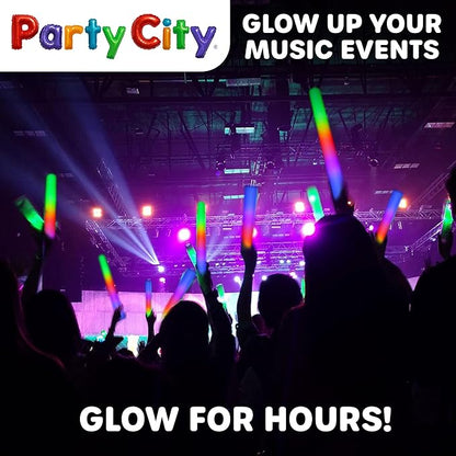Party City 24pk LED Foam Glow Sticks 14?? Glow in the Dark Party Supplies Favors, Colorful Flashing Wand with 3 Modes, Foam Light Up Sticks Bulk Party Pack for Wedding, Birthday, Concert, Halloween