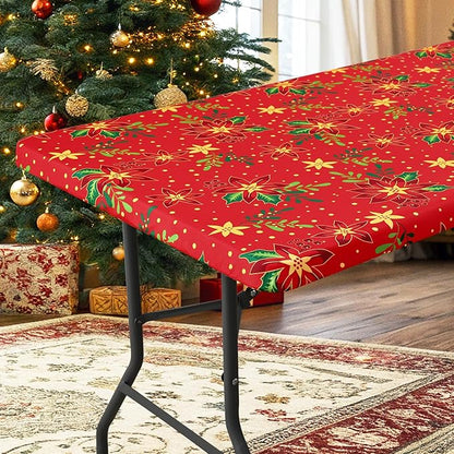 homing Rectangle Table Cloth Cover, Waterproof Polyester Elastic Fitted Tablecloth, Fits for 6 Foot Folding Tables, Washable Table Protector for Christmas, Holiday, Party (Flowers, 30" x 72")