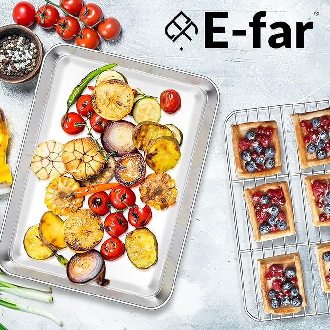 E-far Baking Sheet with Wire Rack, Stainless Steel Cookie Sheets Pan & Cooling