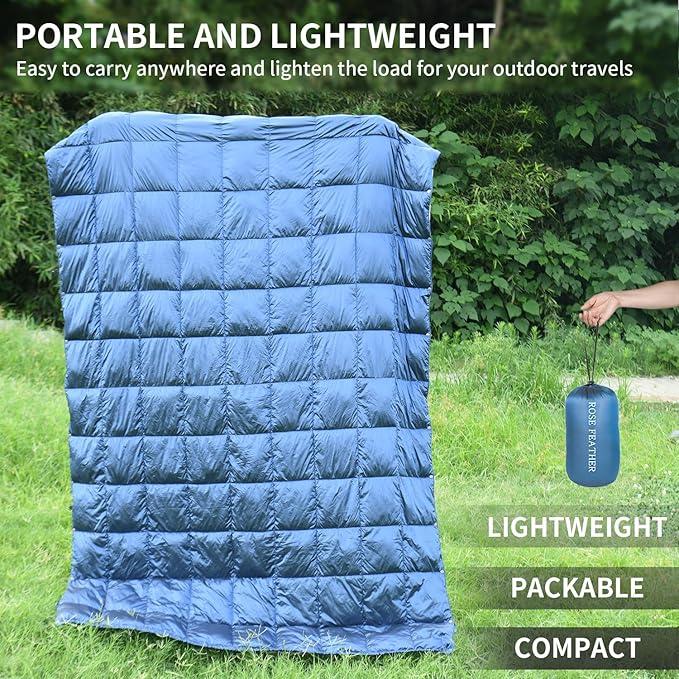 Down Camping Blanket, Muti-Use Outdoor Travel Blanket, Puffy Sleeping Bag Blanket, Waterproof Packable Backpacking Quilt for Camping, Travel, Airplane, Hiking, Picnic, 55''x79''