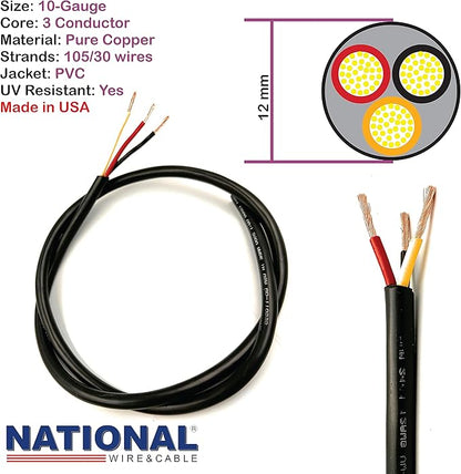 NATIONAL Wire & Cable – 10 AWG 3-Conductor Premium Copper Wire, 25 ft, Stranded