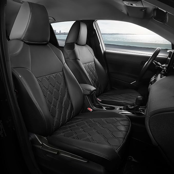 FREESOO for Toyota Corolla Seat Covers L LE XLE, LE Eco Sedan 2014 2015 2016 2017 2018 2019, Luxury Leather Seat Covers for Cars, Custom Fit Car Seat Covers, Waterproof Seat Cover, Black Full Set