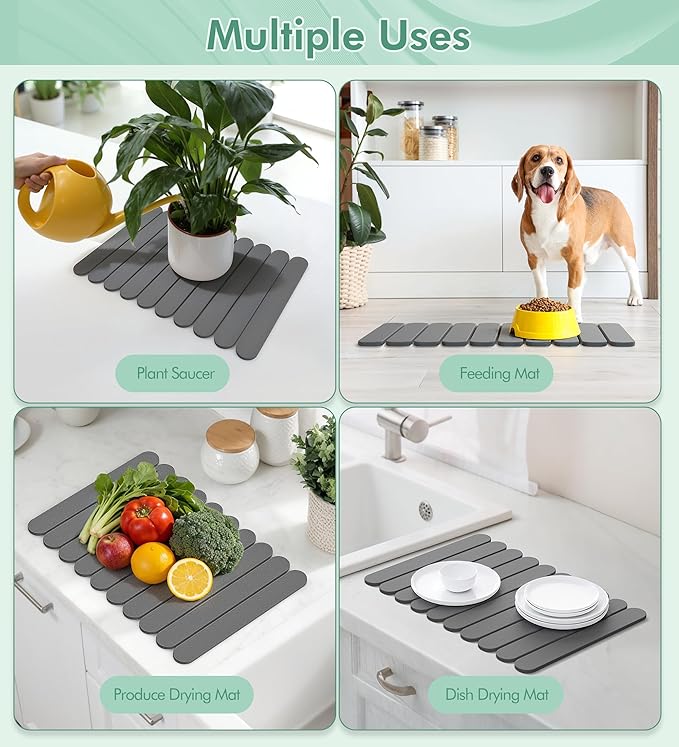 Large Stone Dish Drying Mat for Kitchen Counter, Quick Dry Diatomaceous Earth