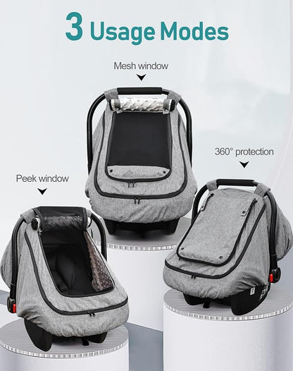 Waterproof Baby Car Seat Cover，YVMVDV Patented Cold Weather Carseat Cover for Babies,Infant Car Seat Cover Canopy for Boy Girls,Windproof Car Seat Canopy for Boys & Girls, Keeps Babies Warm