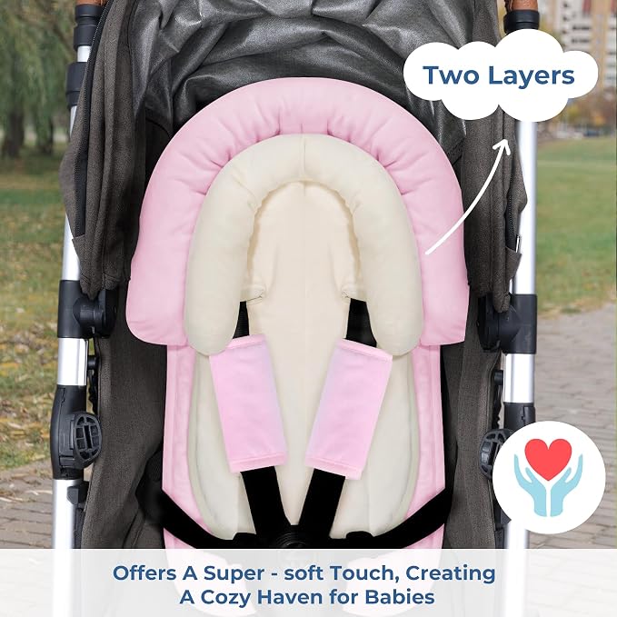 COOLBEBE New Babybody Support & Strap Covers Set for Newborn Infant Toddler- Extra Soft Stroller Cushion Pads Car Seat Insert, Perfect for Carseats, Strollers, Swings, Pink