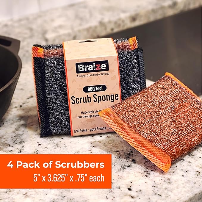 Heavy-Duty Steel Wool Scrubber Sponges 4 Pack – Stainless Steel Cleaning Pads