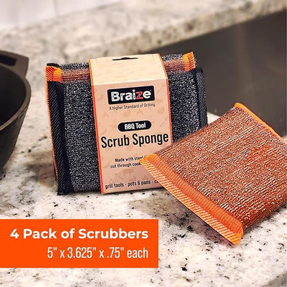 Heavy-Duty Steel Wool Scrubber Sponges 4 Pack – Stainless Steel Cleaning Pads