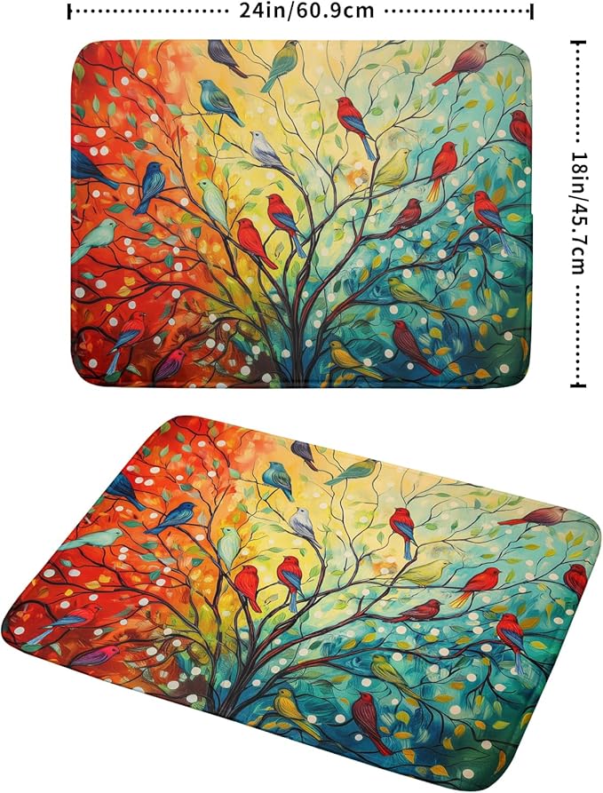 Spring Summer Floral Birds Dish Drying Mat