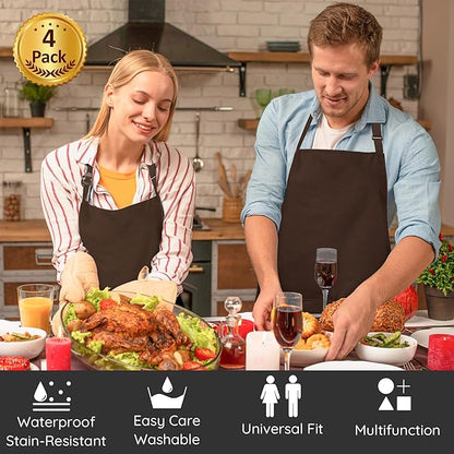 4 Packs Chef Apron, Waterproof Apron, Adjustable Aprons