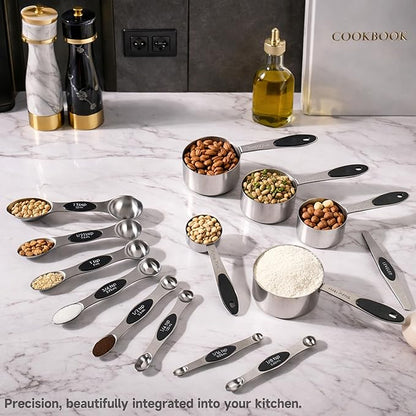 Magnetic Measuring Cups and Spoons Set, Strong N45 Magnets, 304 Stainless Steel