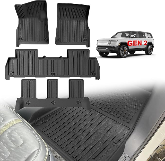 BestEvMod All Weather Floor Mats Compatible with Rivian R1S 2025 2026 Anti-Slip 3D Pattern TPE Heavy Duty Rubber Waterproof Non-Slip Floor Liner 1st & 2nd & 3rd Rows Set Gen 2 Accessories (2025+ R1S)
