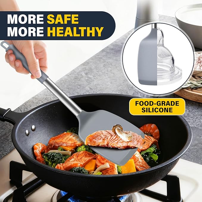 2 Pack Silicone Spatula Set, Solid & Slotted Turner