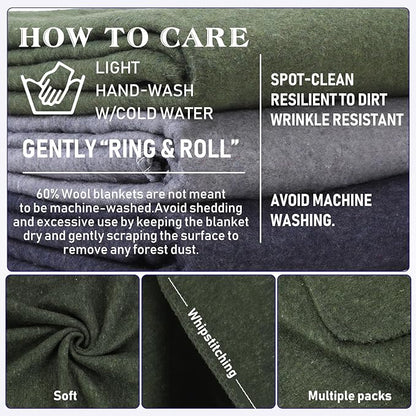 Preboun 6 Pcs First Aid Fire Retardant Blanket Military Blanket 60" x 80" Survival Blanket for Camping Emergency and Everyday Use Fire Retardant Extra Thick and Warm Outdoor Bed Blankets (Olive Green)