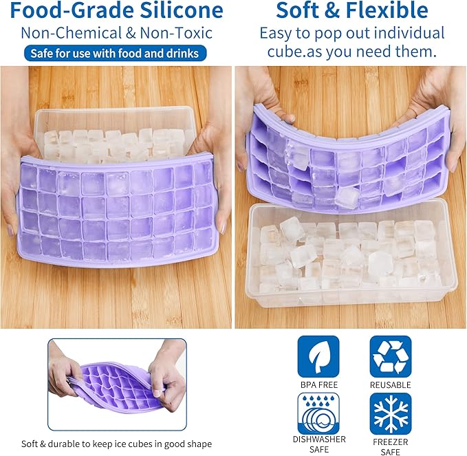 Silicone Ice Cube Tray with Leak-Proof Lid & Storage Bin
