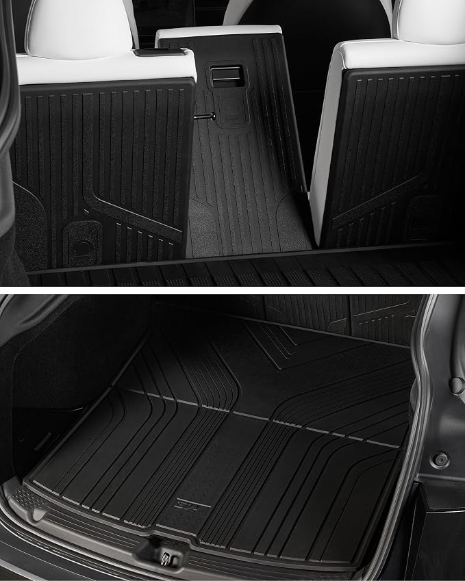 3W 2025 2026 Tesla Model Y Juniper Floor Mats with Rear Cargo Mat & Backrest Mat TPE Anti-Slip All Weather Accessories, Vigormold™