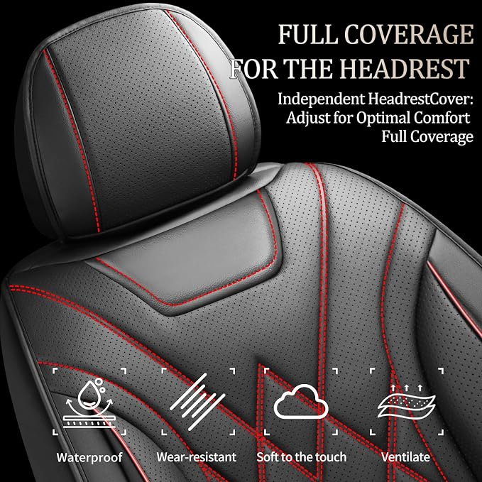 Car Seat Covers Compatible with Hyundai Santa Cruz 2022-2026 - Waterproof & Breathable Luxury Leather All-Weather Seat Cushions Protectors,Only 2 Front seat Covers (Redline)
