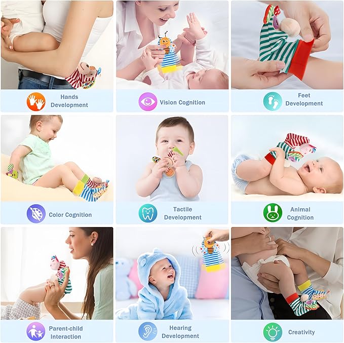 BLOOBLOOMAX Sock rattles for Babies 0-24 Months Baby Animal Foot Finder Educational Toys