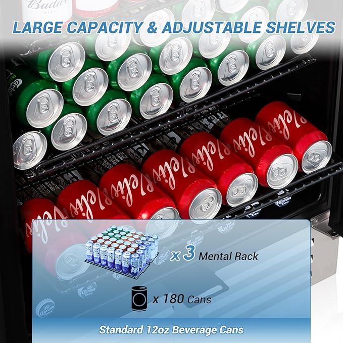 24 Inch Beverage Refrigerator, 210 Cans Under Counter Beverage Cooler, and Milk