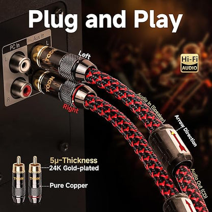 TODN High End RCA Cables for Audiophile RCA Male to Male Stereo Cord for Car