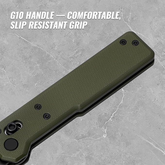 Tarcus Folding Pocket Knife, 3.5" D2 Steel DLC Blade G10 Handle, Lightweight EDC Knife with Crossbar Lock for Men and Women, Ideal for Camping, Hiking, and Survival