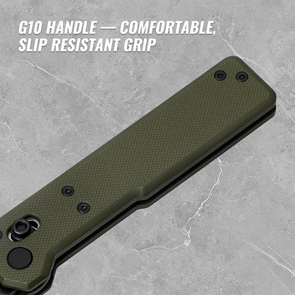 Tarcus Folding Pocket Knife, 3.5" D2 Steel DLC Blade G10 Handle, Lightweight EDC Knife with Crossbar Lock for Men and Women, Ideal for Camping, Hiking, and Survival
