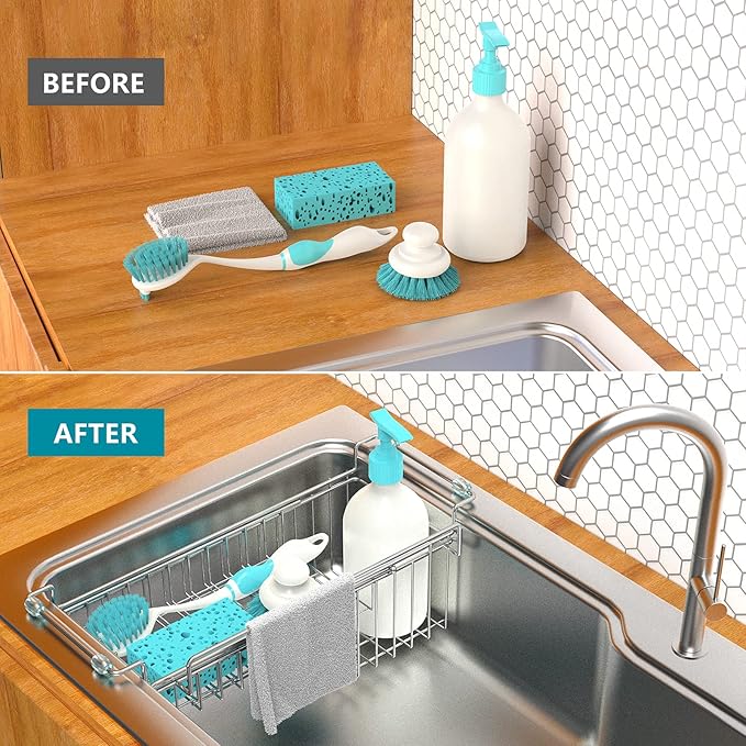 Over The Kitchen Sink Caddy Sponge Holder Organizer Drying Rack Expandable