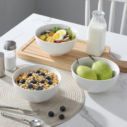 MALACASA 26 oz Porcelain Soup Bowls, White Ceramic Cereal Bowls for Kitchen 6 inch Bowls Set of 6 for Oatmeal Salad Fruit Rice Dishwasher and Microwave Safe, Series Regular