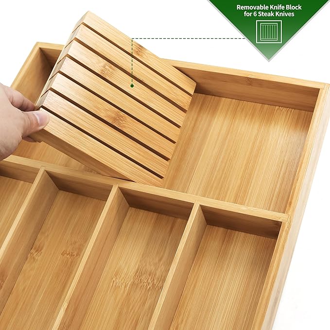 VaeFae Bamboo Silverware Organizer, Utensil Holder