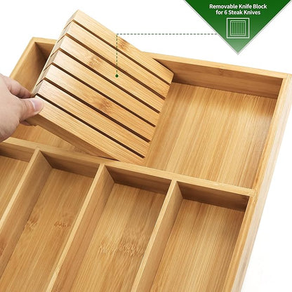 VaeFae Bamboo Silverware Organizer, Utensil Holder