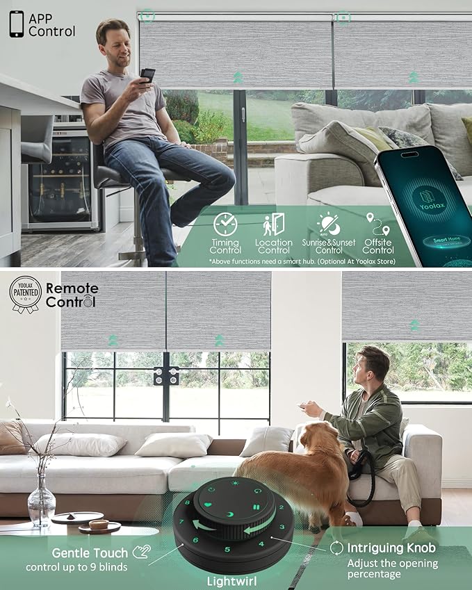 Yoolax Motorized Blinds with Remote, Automatic Window Shades Work with Alexa