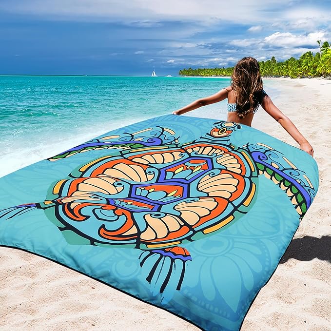 WIWIGO Beach Blanket Waterproof Sandproof Beach Mat 79" X 83"/10'x9'for 2-8