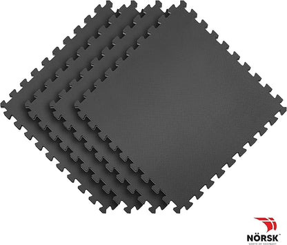 Norsk Multi-Purpose Reversible Floor Mats - EVA Interlocking Foam Tiles (Gray/Black 32 Tiles - 128 sq. Ft. 1/2" Thick)