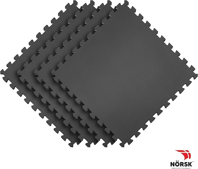 Norsk Multi-Purpose Reversible Floor Mats - EVA Interlocking Foam Tiles (Gray/Black 36 Tiles - 144 sq. Ft. 1/2" Thick)