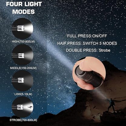 HAUTMEC 700 Lumens Rechargeable Flashlights Waterproof LED Flashlight with Zoomable Beam Bright Tactical Pocket Flashlight Torch with Adjustable 4 Modes for Camping, Outdoor, Hiking, Emergency